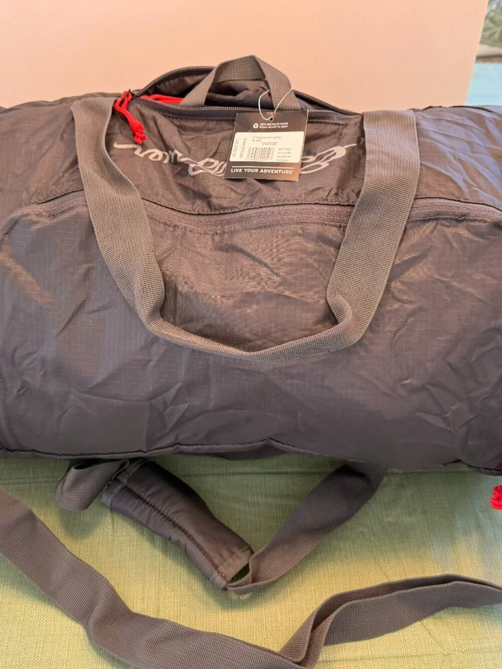 EDDIE BAUER STOWAWAY 45LP ACKABLE DUFFEL BAG IN DARK GREY COLOR NWT